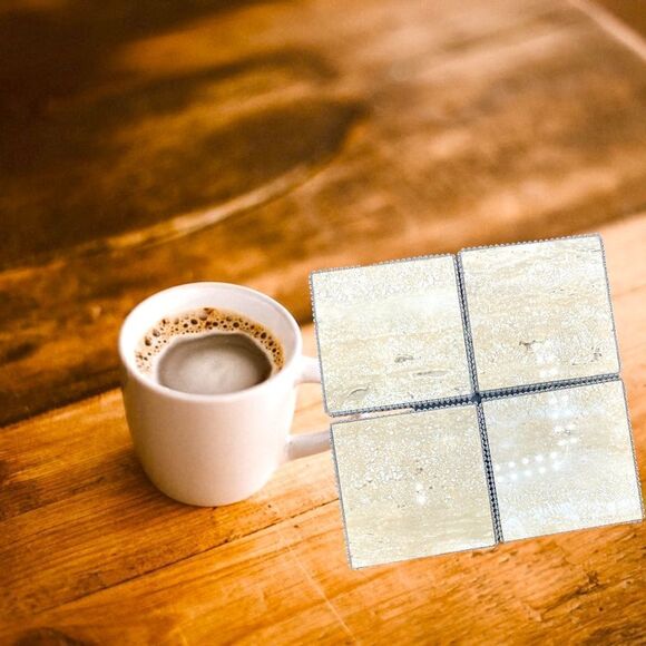 Bejeweled Tile Coaters l Set of 4 l Beige l Black felt bottom l Sparkle Trim - Picture 7 of 7